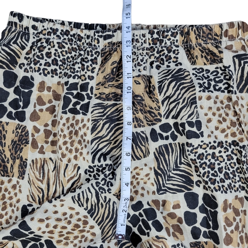 Hot Cotton 100% Linen Pants Womens 1X Brown Animal Print Pull On Cropped Casual - Picture 10 of 11